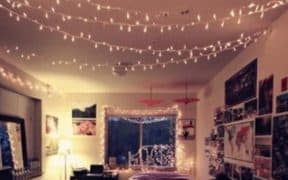 Dorm room with hanging lights