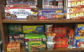 assorted snacks on shelf