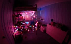 Dorm room with christmas lights
